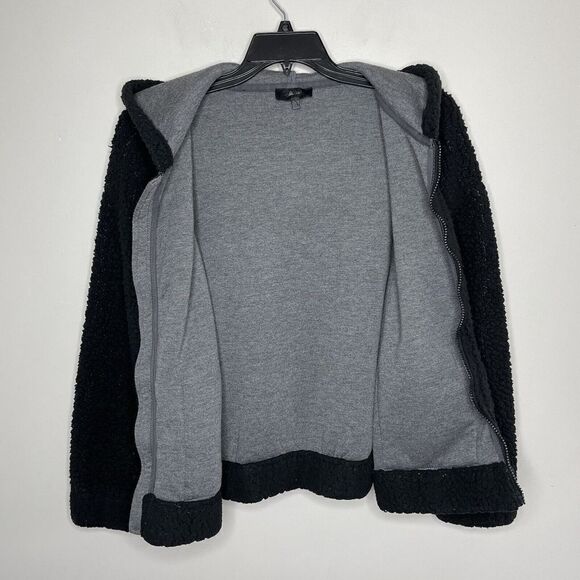 SPLENDID Womens Black Faux Shearling Jacket Sz Small S Hooded Patch-Pockets - Picture 7 of 10